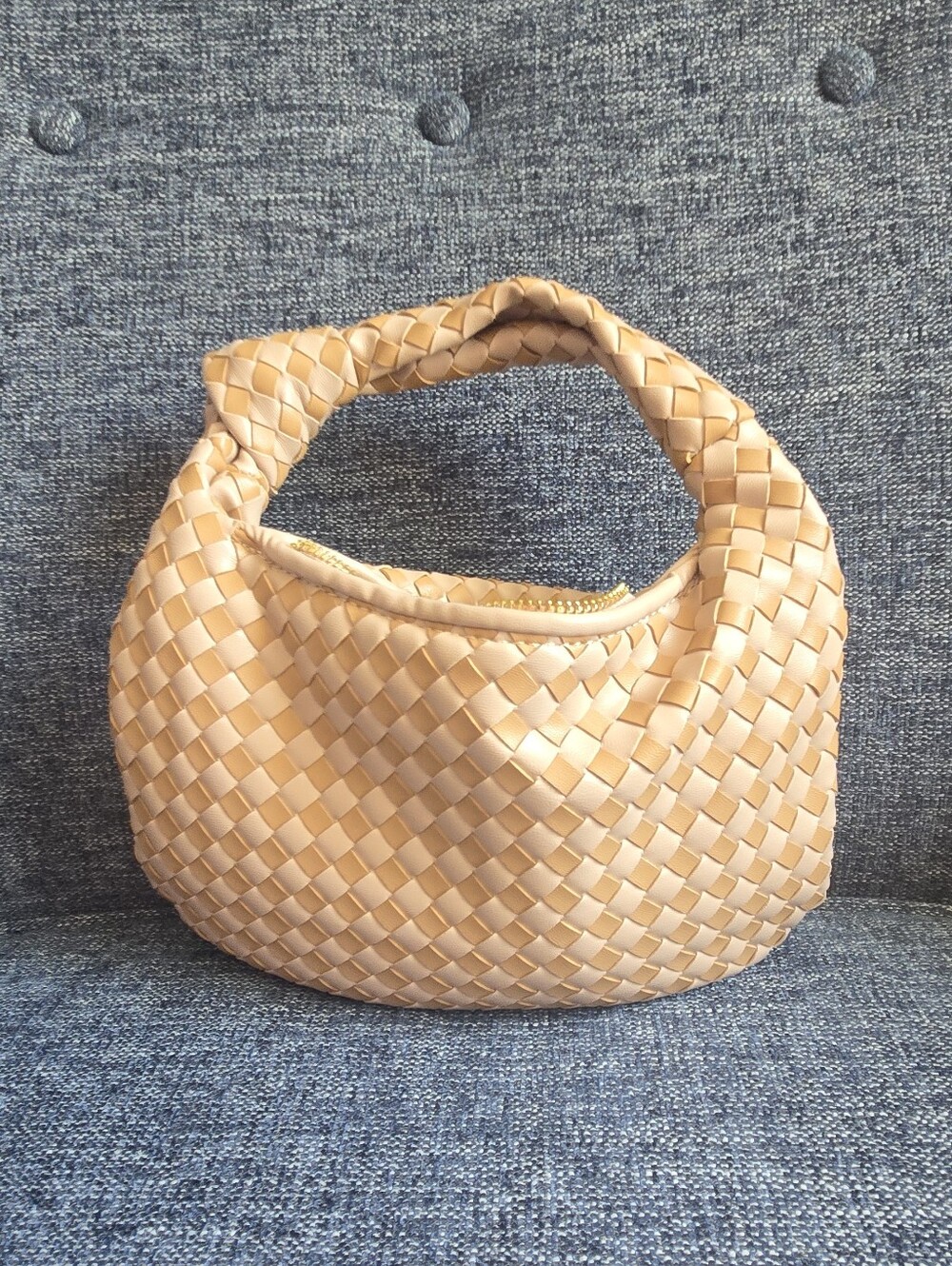 Melie Bianco Woven Vegan Leather Shoulder Bag Purse Beige Nude